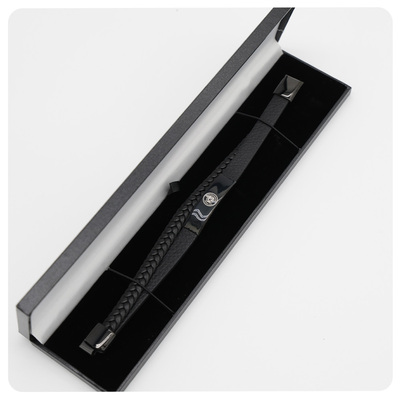 Black Leather Crest Bracelet