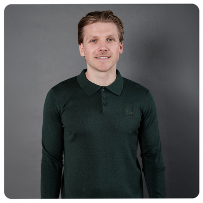 Mens Knitted Long Sleeve Polo - Green