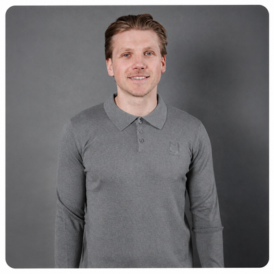 Mens Knitted Long Sleeve Polo - Grey