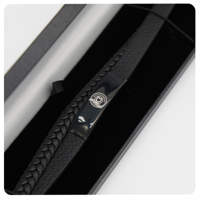 Black Leather Crest Bracelet