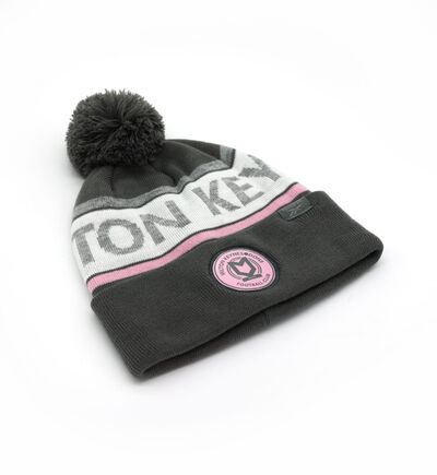 Reebok Grey/ Pink Bobble Hat Wordmark