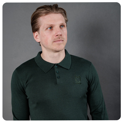Mens Knitted Long Sleeve Polo - Green