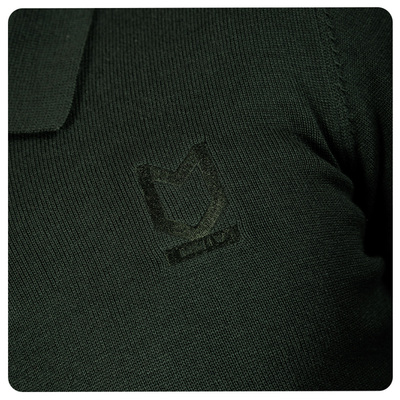 Mens Knitted Long Sleeve Polo - Green
