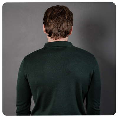 Mens Knitted Long Sleeve Polo - Green