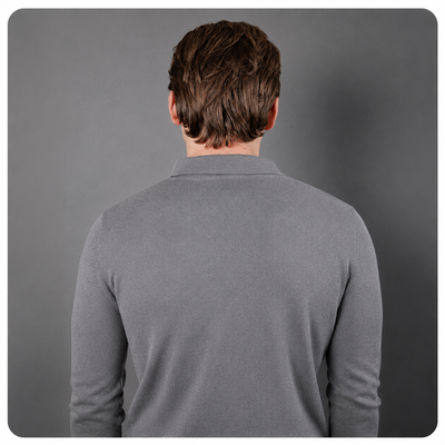 Mens Knitted Long Sleeve Polo - Grey