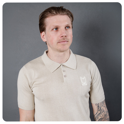 Mens Knitted Short Sleeve Polo - Stone