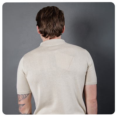 Mens Knitted Short Sleeve Polo - Stone