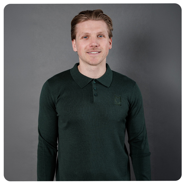 Mens Knitted Long Sleeve Polo - Green