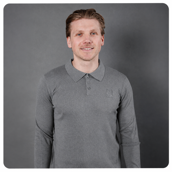 Mens Knitted Long Sleeve Polo - Grey